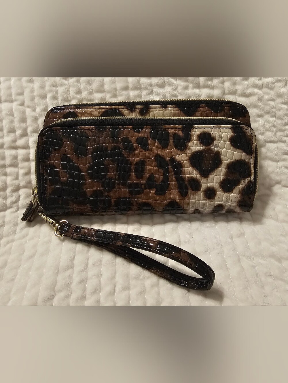 Source Unknown Leopard Print Wristlet Clutch - Brown/Black/Cream